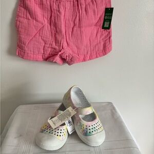 Pink Shorts and Colorful Slip-On Shoes